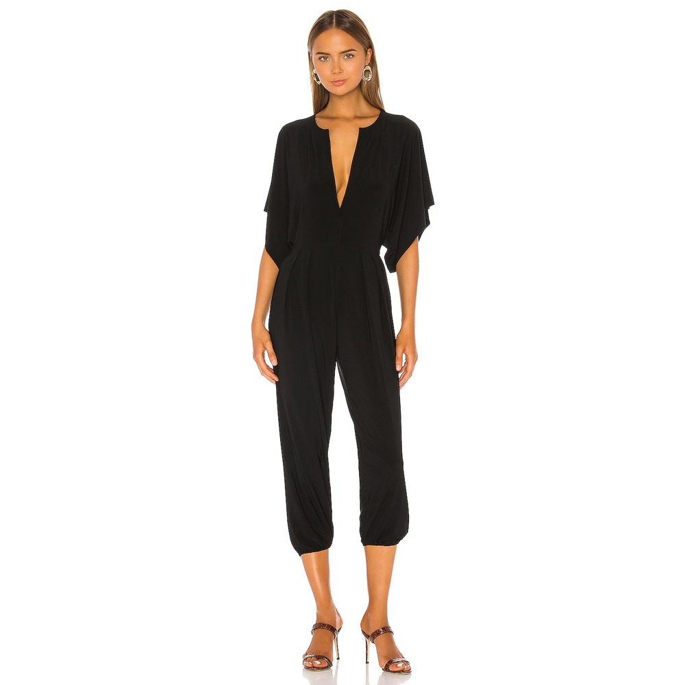 Norma Kamali KAMALIKULTURE Rectangle Jog Jumpsuit Black Stretch Size XS